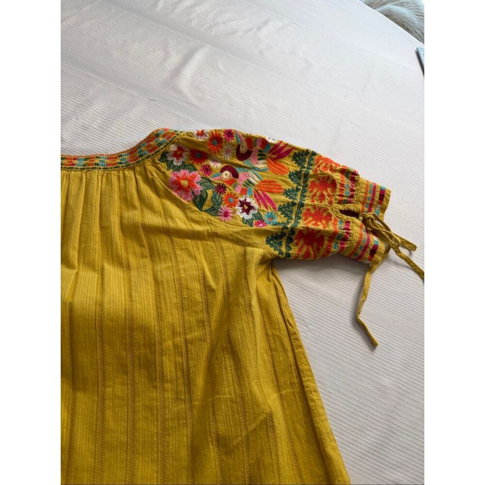 THML Embroidered Mustard Yellow Floral Bird Embroidered Top Blouse Size Small - Picture 8 of 9